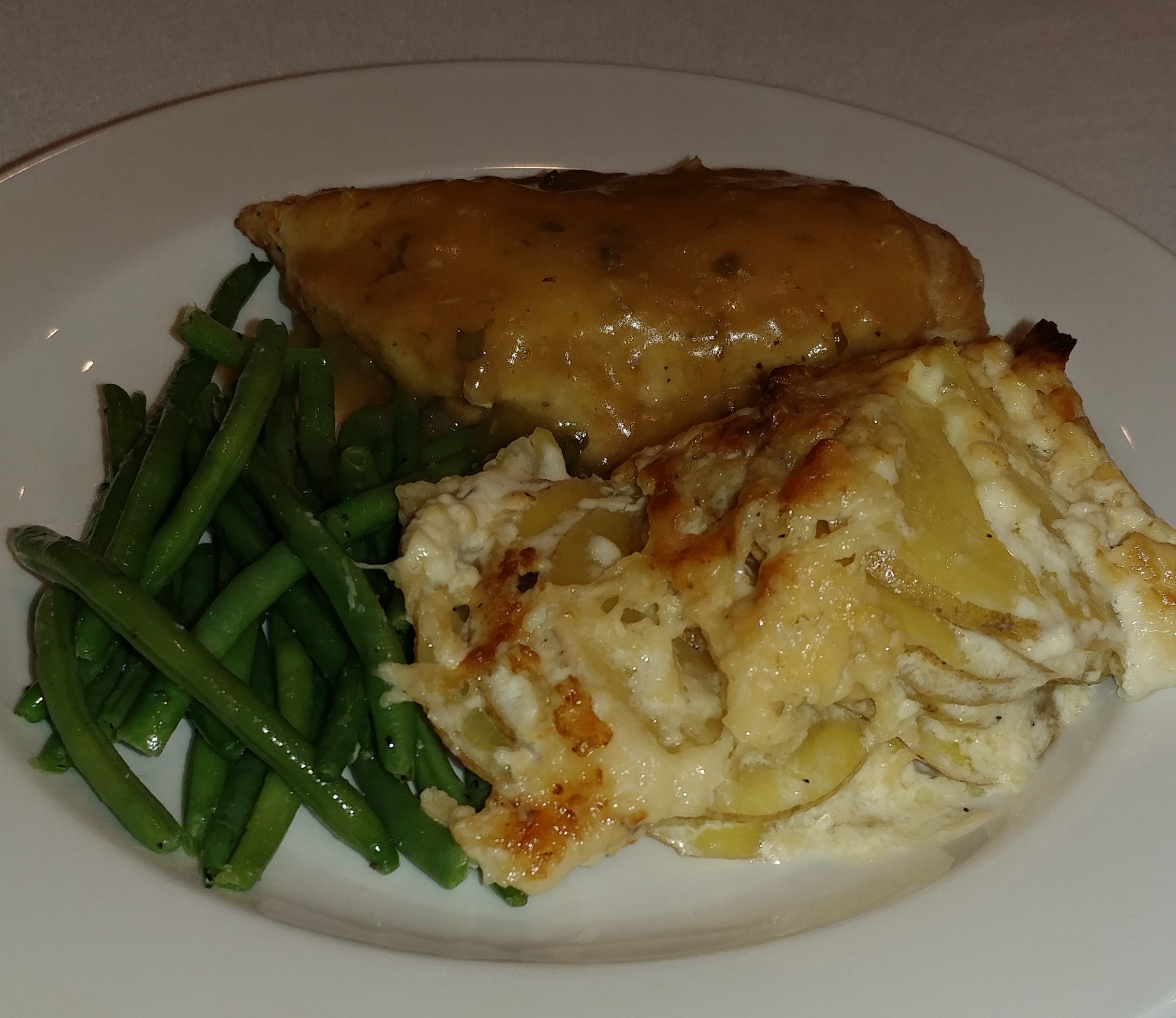 Chicken Piccata with 4-Cheese AuGratin Potatoes and Green Beans